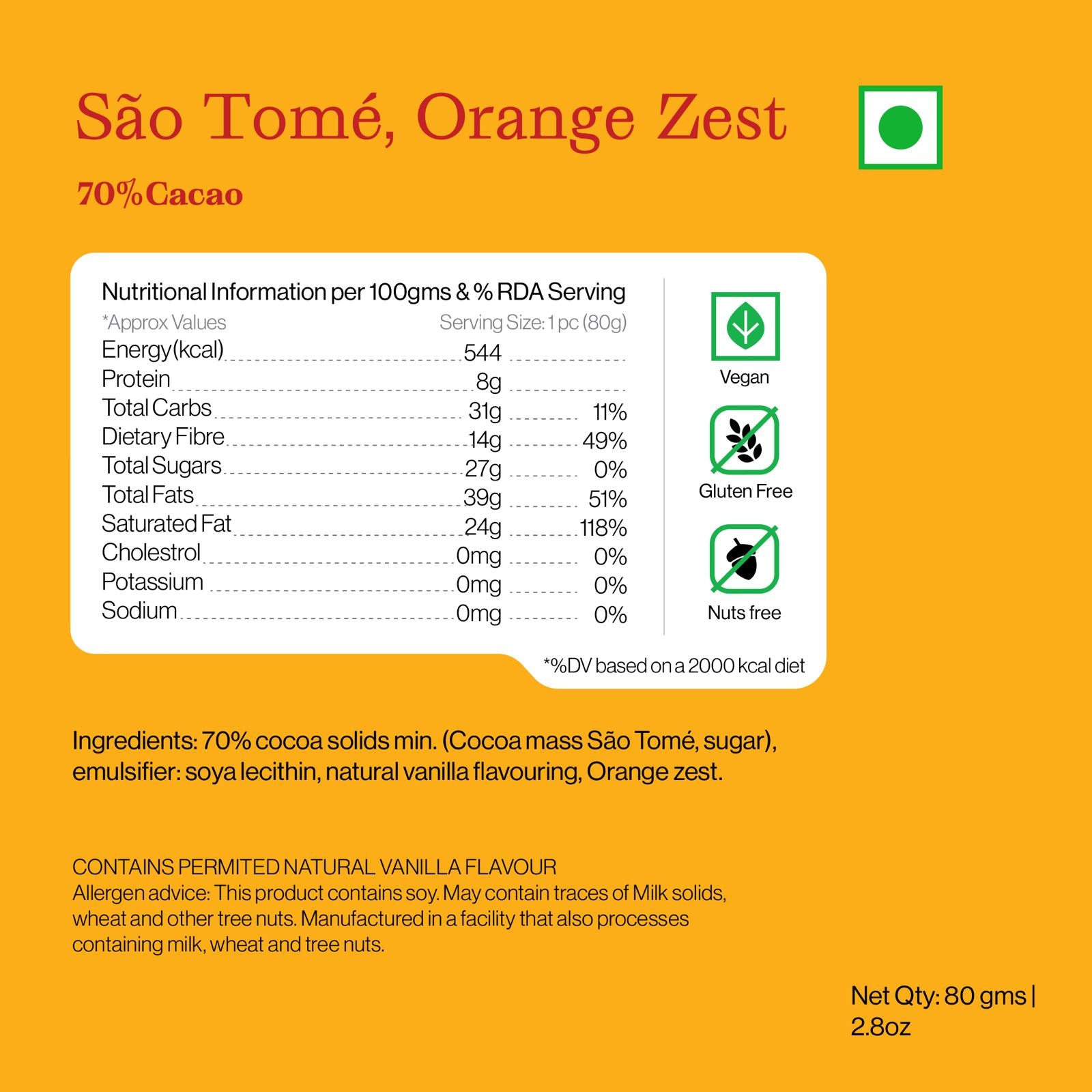Sao Thome- Single origin -  70% with Orange Zest