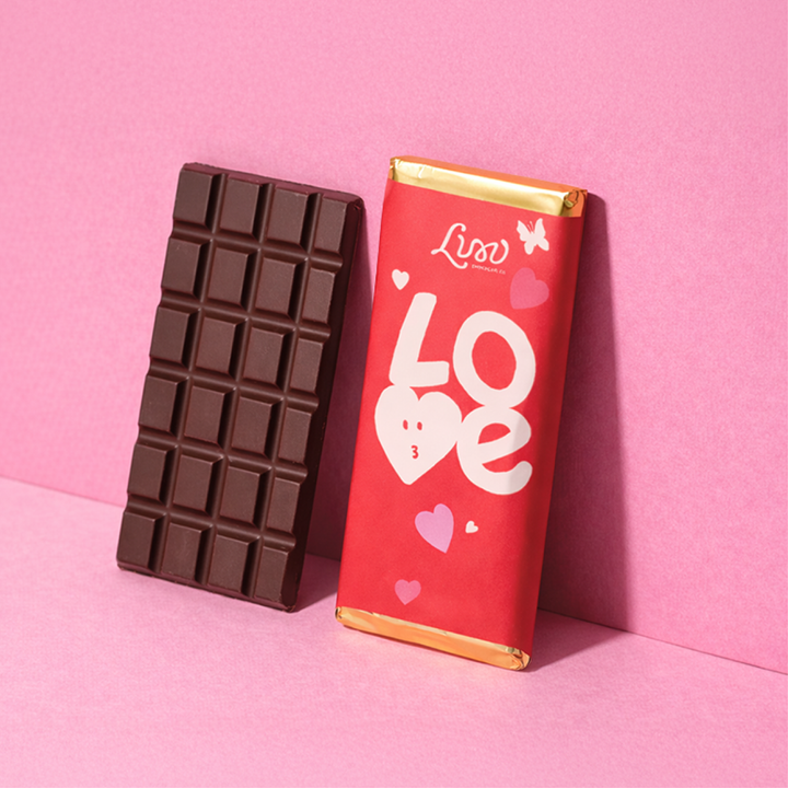 55% Dark Chocolate Brownie & Salted Caramel Bar                                                                  Valentine’s Collection
