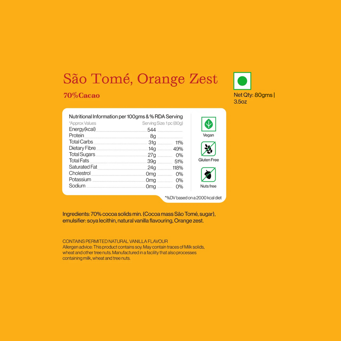 São Tomé - Single origin -  70% with Orange Zest
